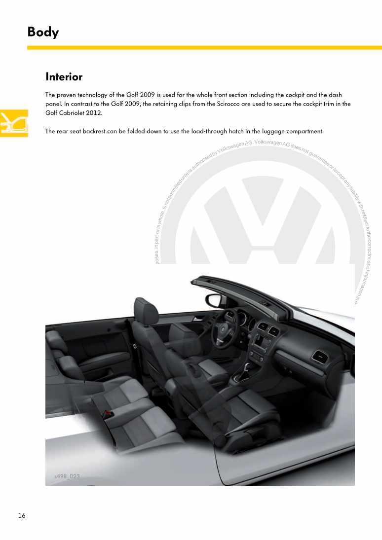 Examplepage for repair manual Nr. 498: The Golf Cabriolet 2012
