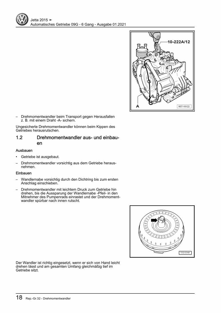 Beispielseite für Reparaturanleitung 2 Automatisches Getriebe 09G - 6 Gang