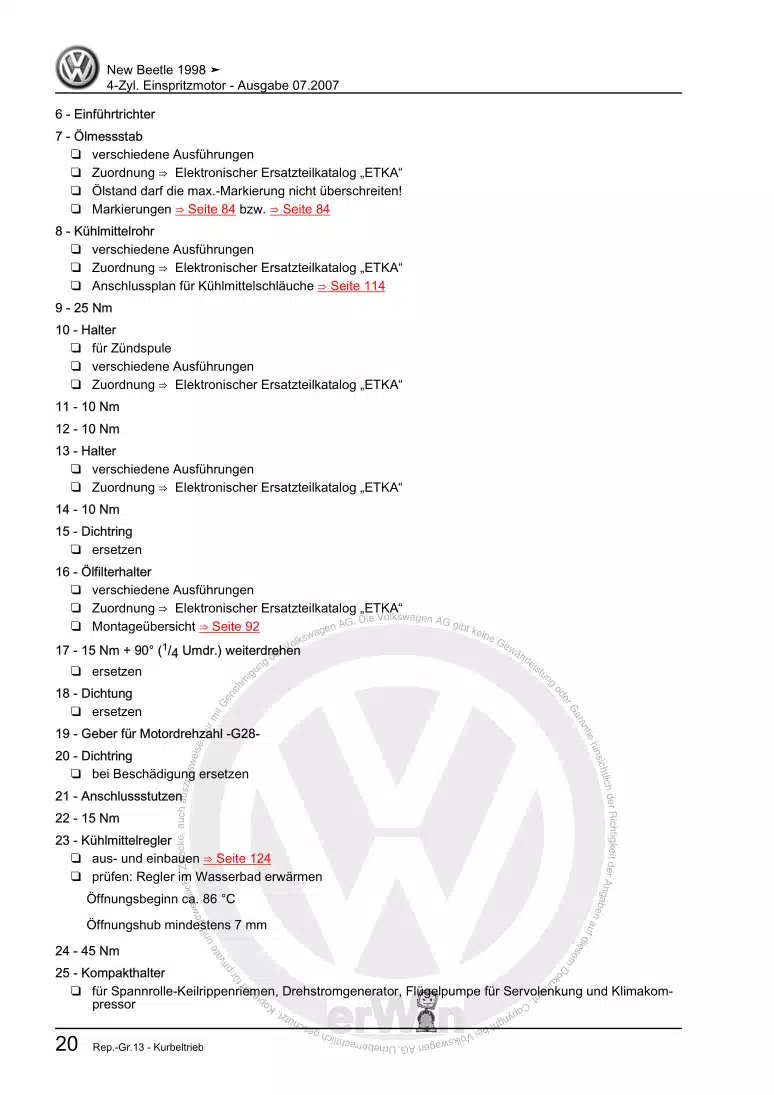 Examplepage for repair manual 4-Zyl. Einspritzmotor