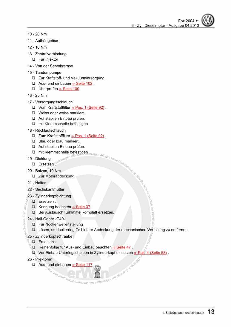 Beispielseite für Reparaturanleitung 2 3 - Zyl. Dieselmotor