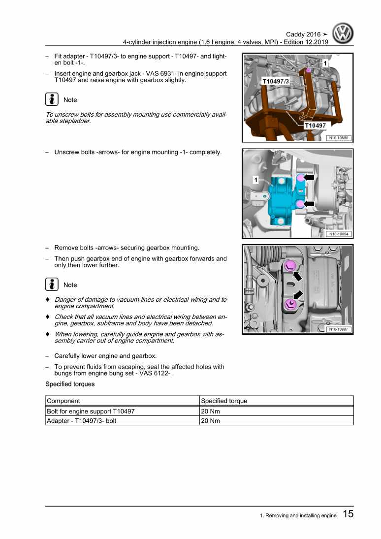 Examplepage for repair manual 3 4-cylinder injection engine (1.6 l engine, 4 valves, MPI)