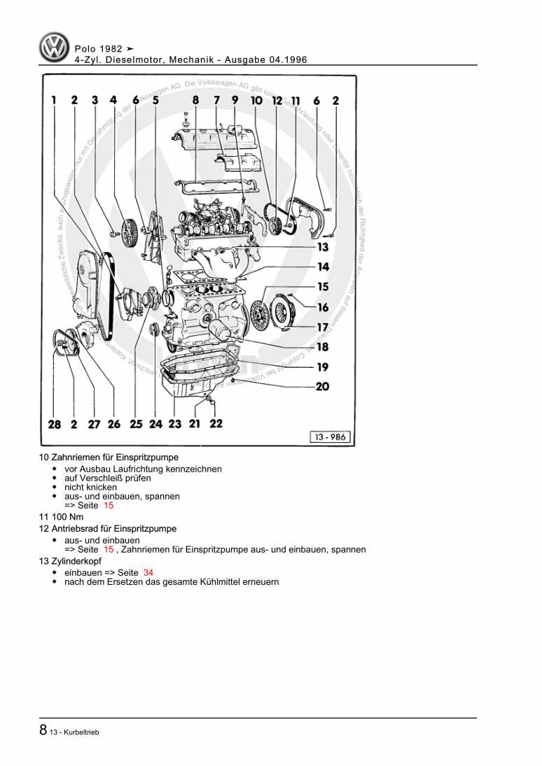 Beispielseite für Reparaturanleitung 2 4-Zyl. Dieselmotor, Mechanik
