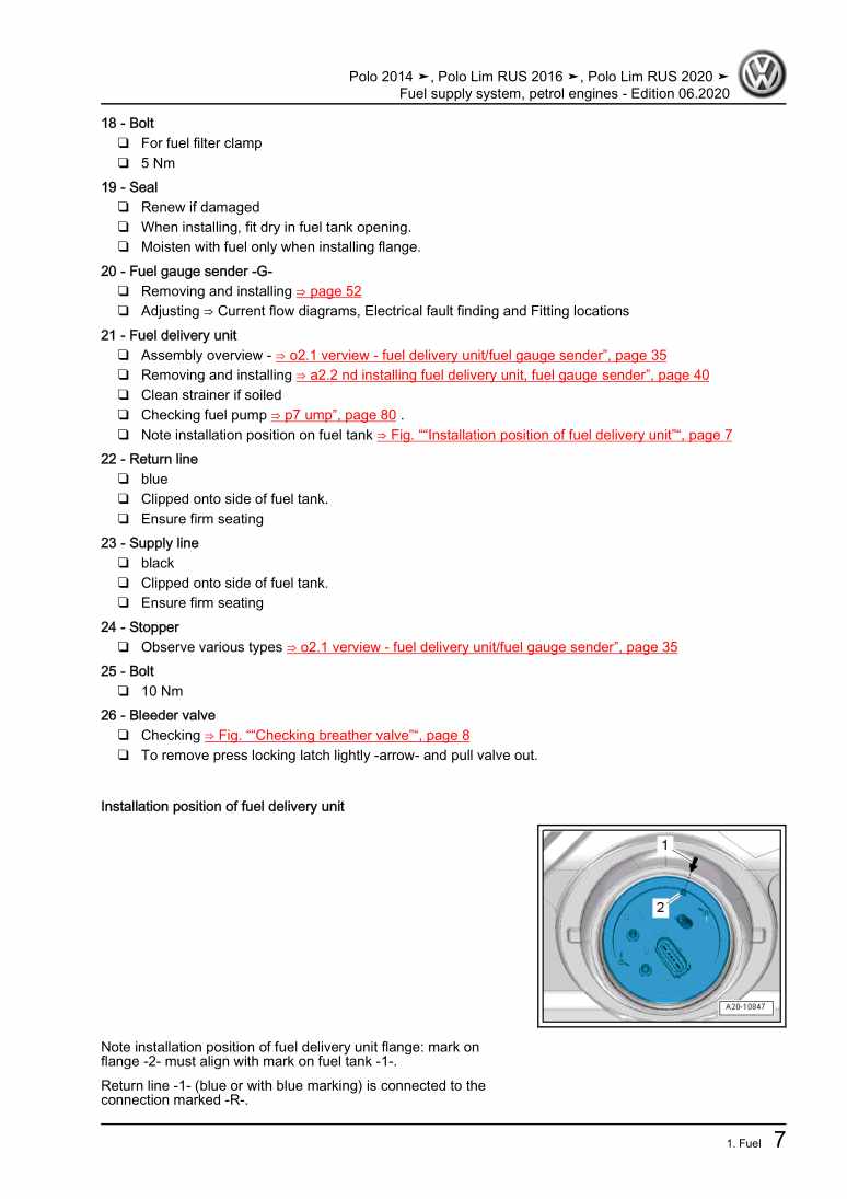 Examplepage for repair manual 2 Fuel supply system, petrol engines