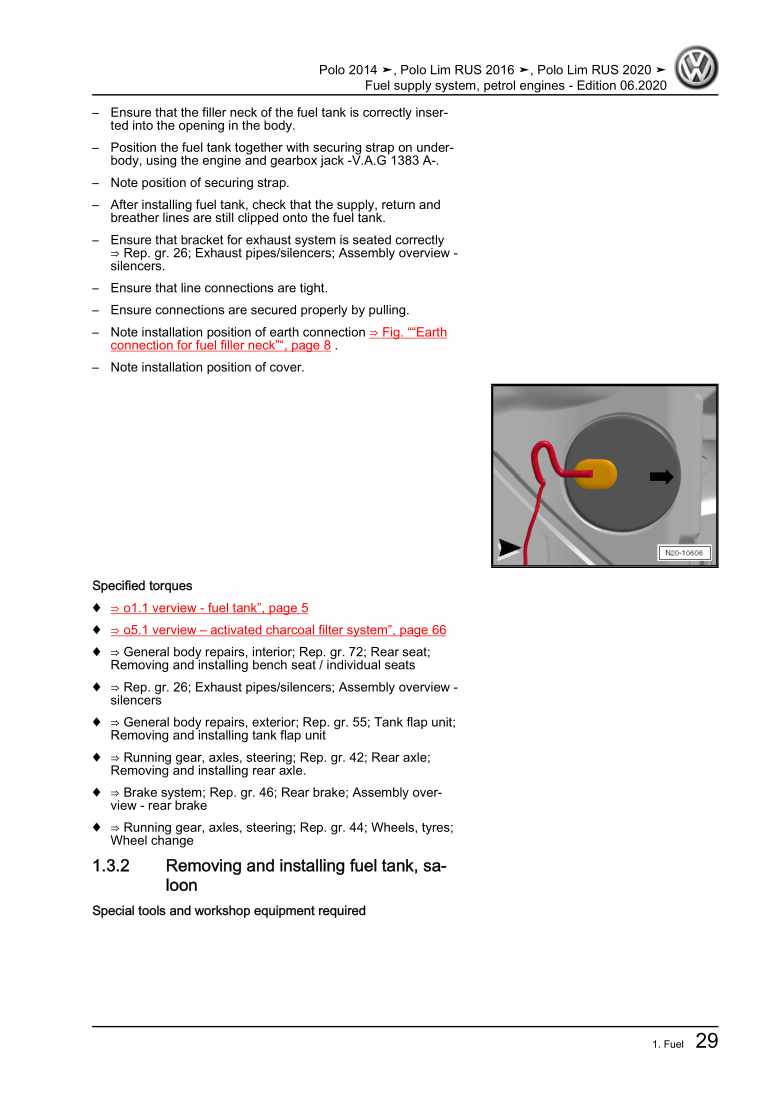 Examplepage for repair manual 3 Fuel supply system, petrol engines