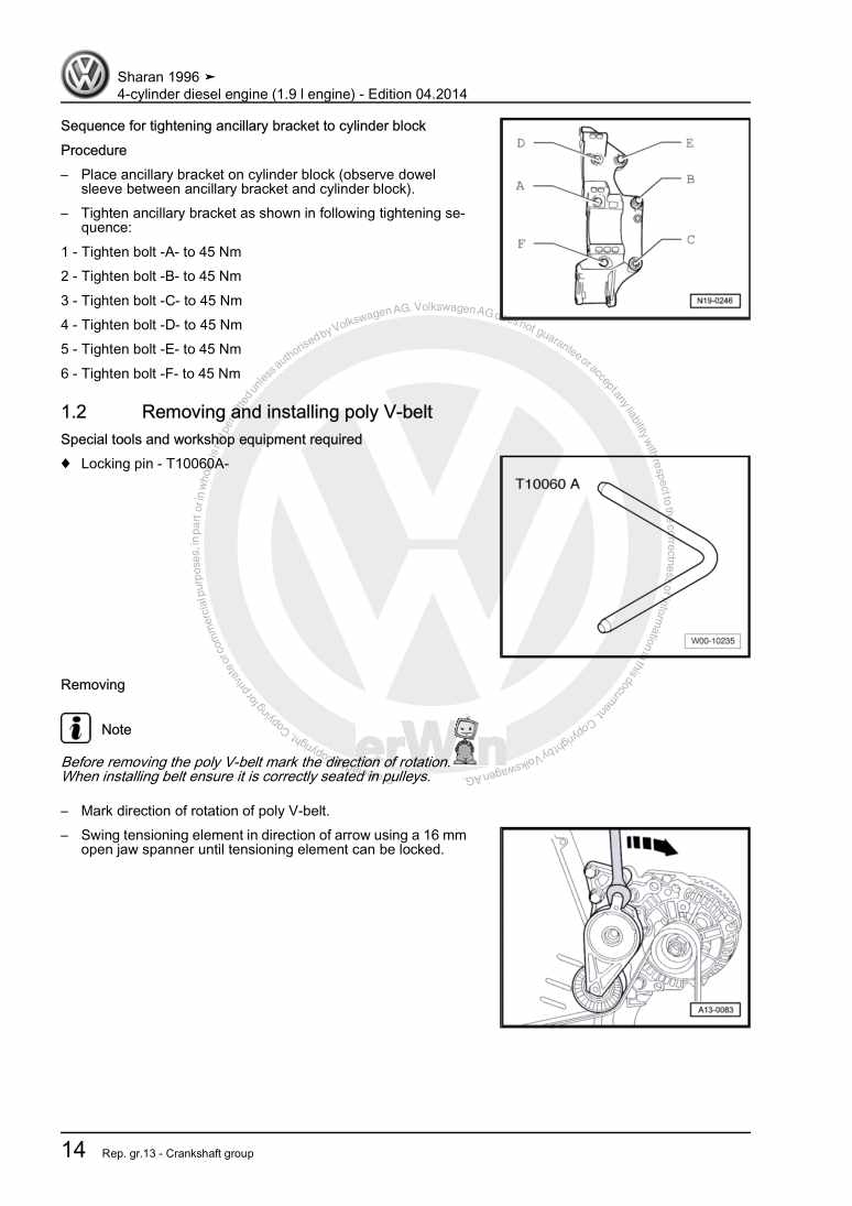Examplepage for repair manual 2 4-cylinder diesel engine (1.9 l engine)