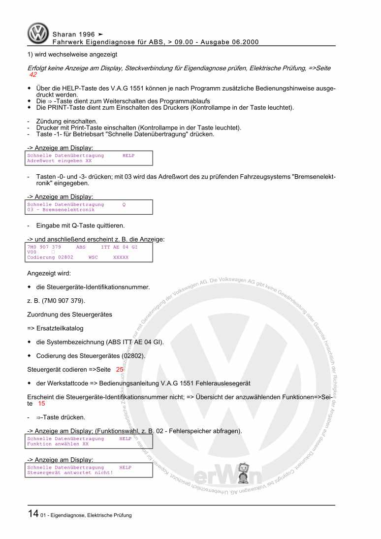 Examplepage for repair manual 3 Fahrwerk Eigendiagnose für ABS, > 09.00