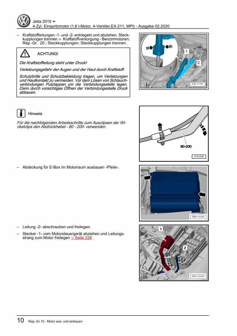 Examplepage for repair manual 3 4-Zyl. Einspritzmotor (1,6 l-Motor, 4-Ventiler,EA 211, MPI)