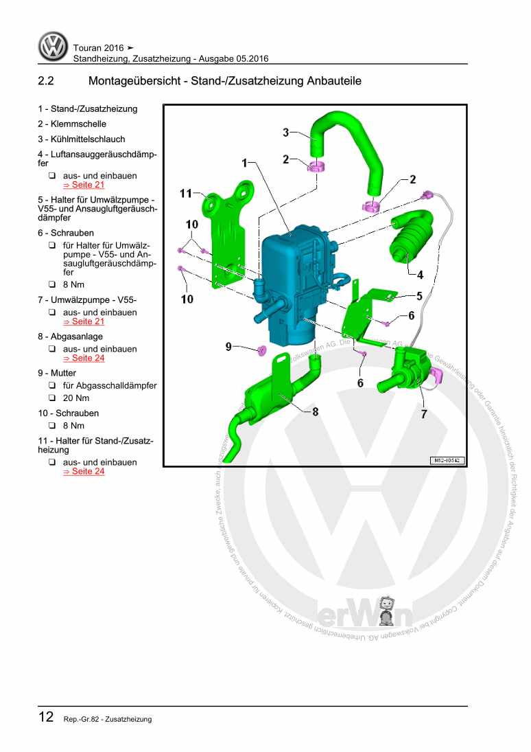 Examplepage for repair manual Standheizung, Zusatzheizung