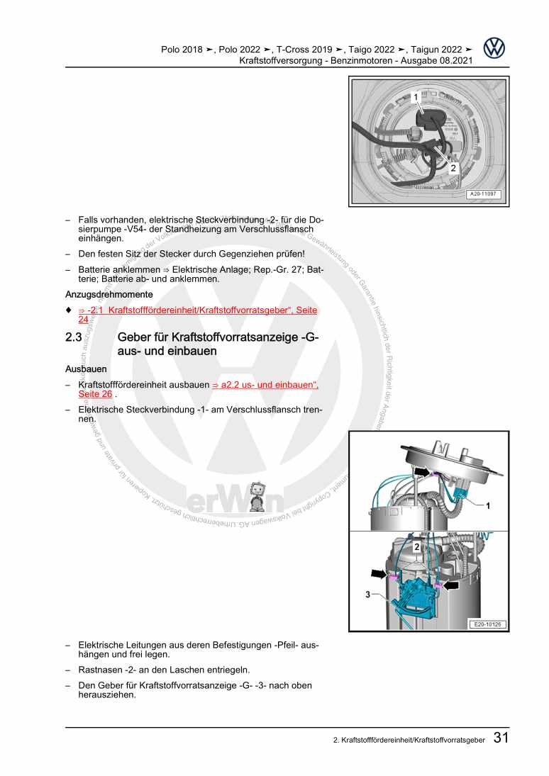Examplepage for repair manual Kraftstoffversorgung - Benzinmotoren
