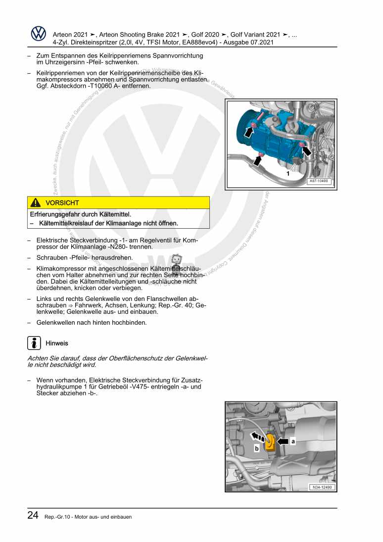 Beispielseite für Reparaturanleitung 3 4-Zyl. Direkteinspritzer (2,0l, 4V, TFSI Motor, EA888evo4)