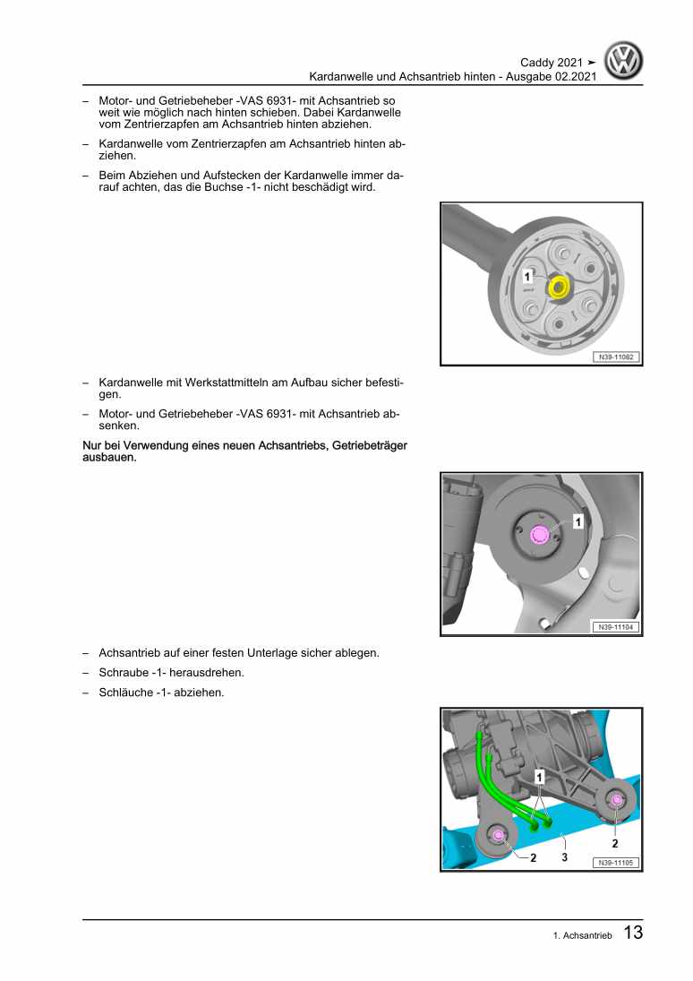 Beispielseite für Reparaturanleitung Kardanwelle und Achsantrieb hinten
