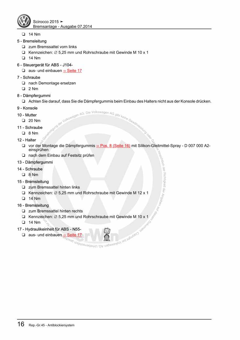 Examplepage for repair manual 3 Bremsanlage