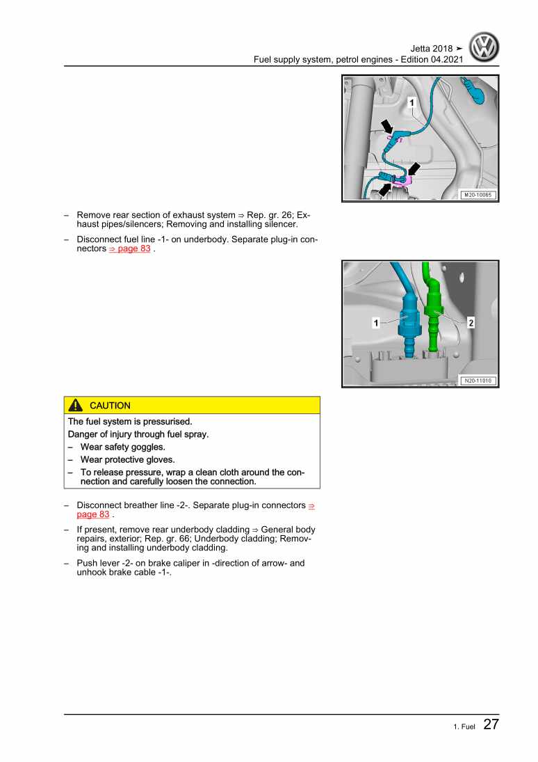 Examplepage for repair manual 2 Fuel supply system, petrol engines