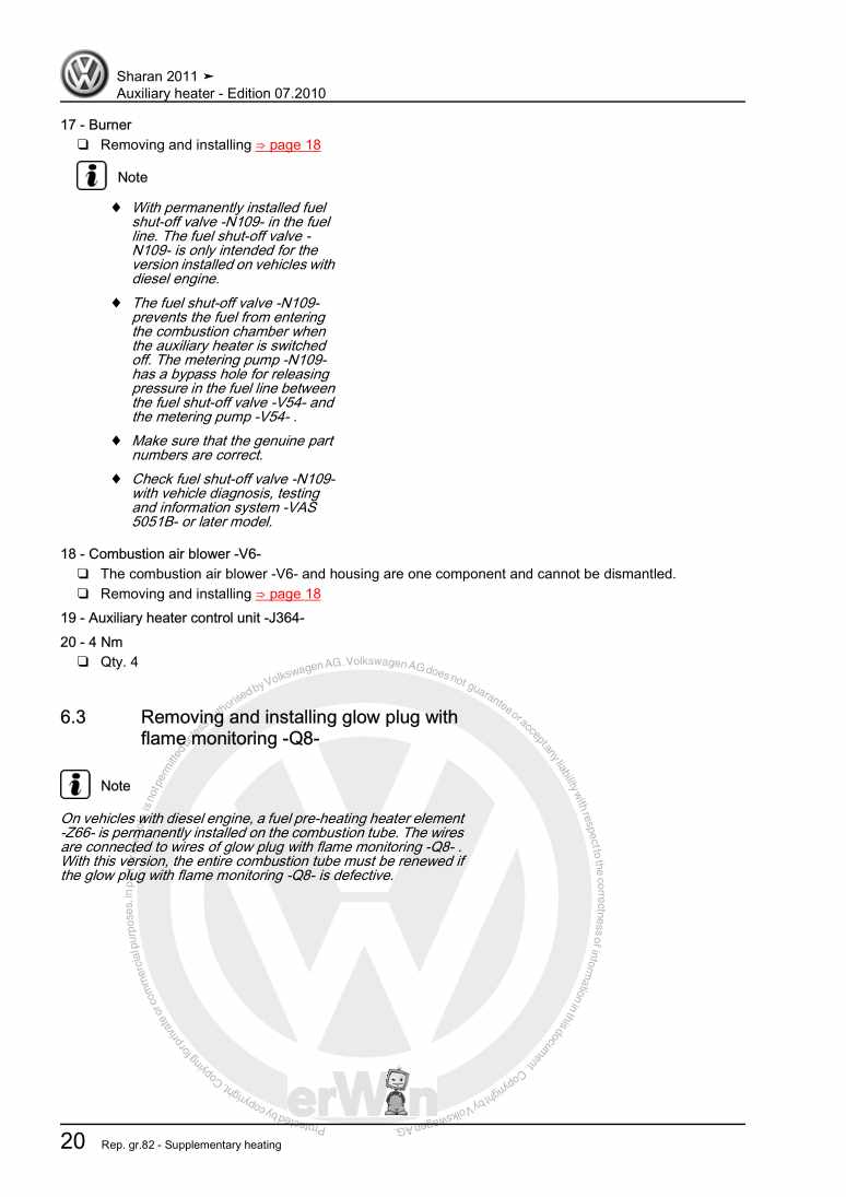 Examplepage for repair manual 3 Auxiliary heater