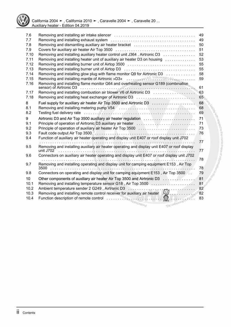 Examplepage for repair manual 3 Auxiliary heater