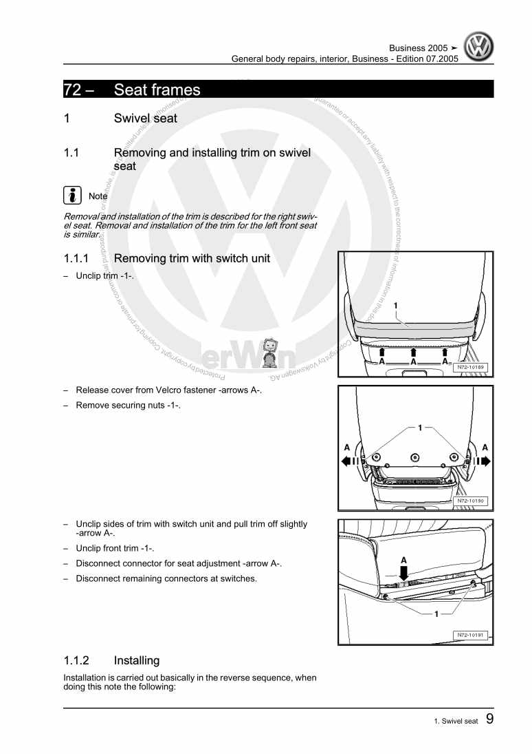 Examplepage for repair manual 3 General body repairs, interior, Business