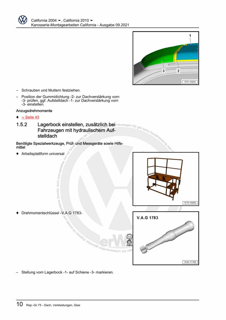 Examplepage for repair manual 3 Karosserie-Montagearbeiten California