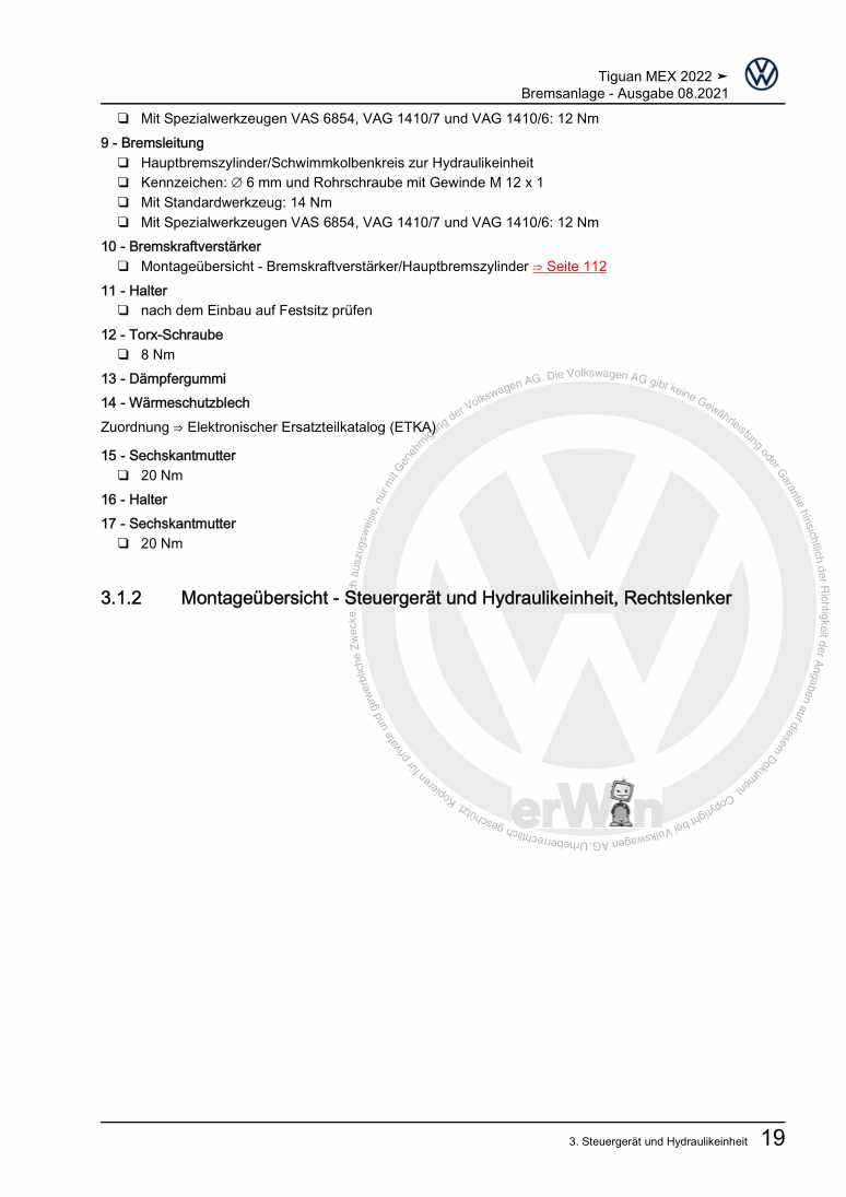 Examplepage for repair manual 3 Bremsanlage