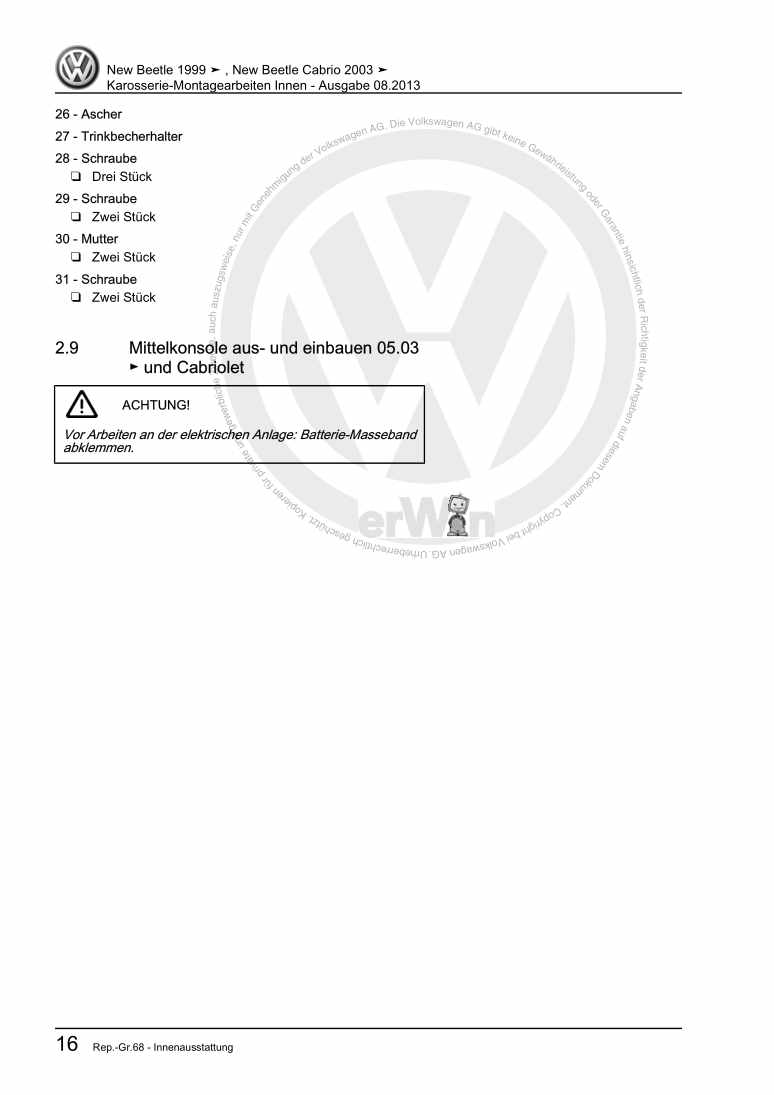 Examplepage for repair manual Karosserie-Montagearbeiten Innen