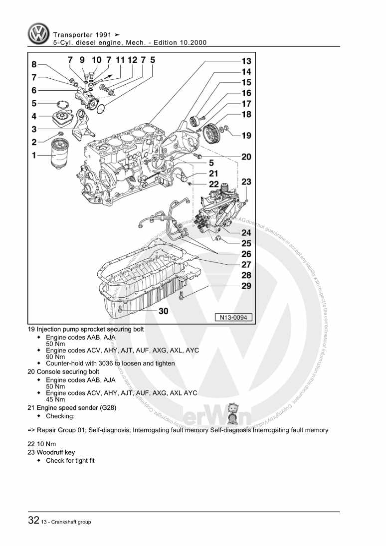 Examplepage for repair manual 2 5-Cyl. diesel engine, Mech.