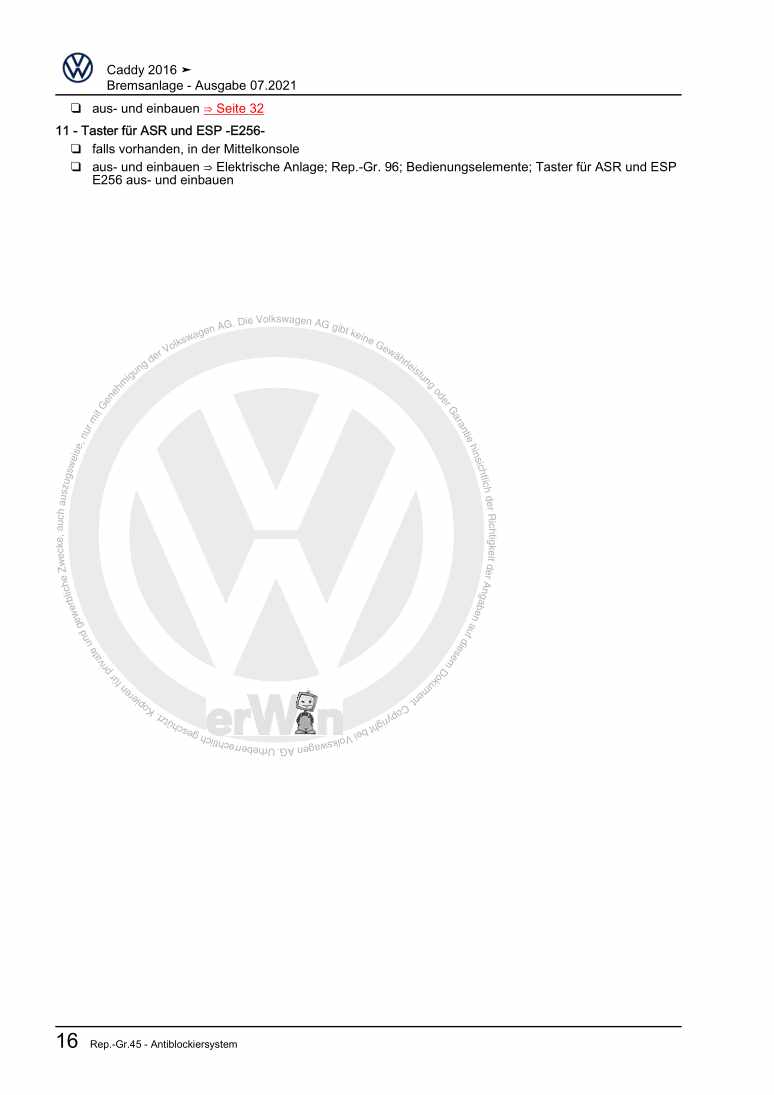 Examplepage for repair manual 3 Bremsanlage