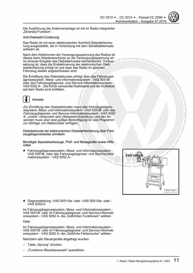 Examplepage for repair manual 3 Kommunikation