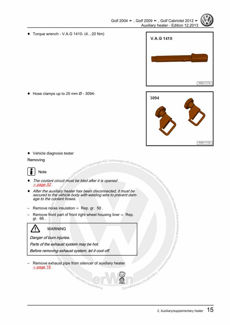 Examplepage for repair manual Auxiliary heater