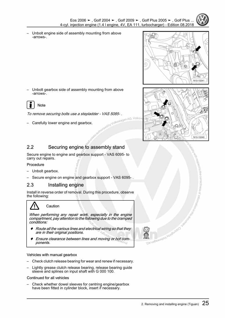 Examplepage for repair manual 2 4-cyl. injection engine (1.4 l engine, 4V, EA 111, turbocharger)