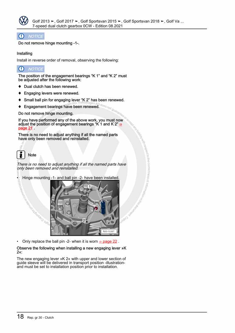 Examplepage for repair manual 2 7-speed dual clutch gearbox 0CW
