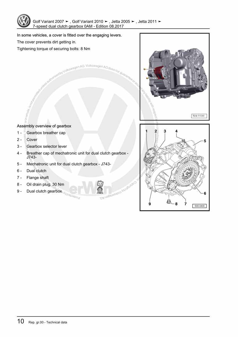 Examplepage for repair manual 7-speed dual clutch gearbox 0AM
