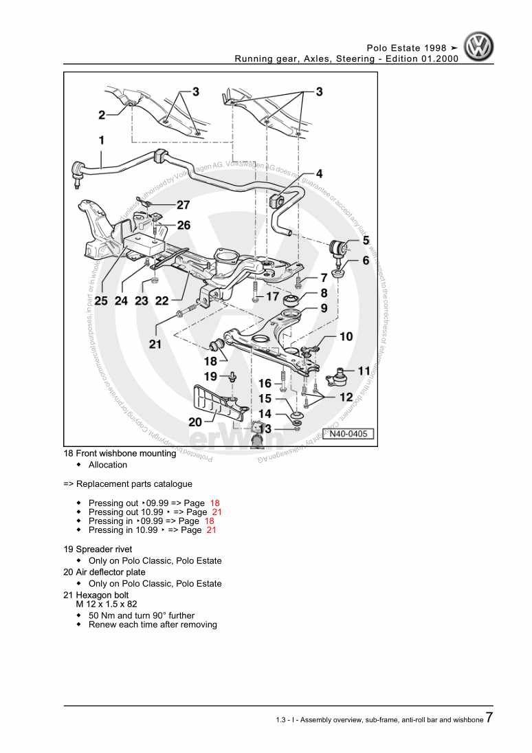 Examplepage for repair manual 3 Running gear, Axles, Steering