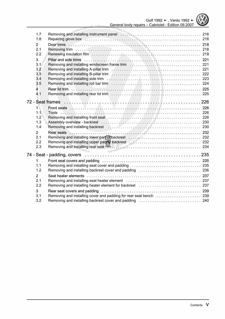 Examplepage for repair manual 2 General body repairs – Cabriolet