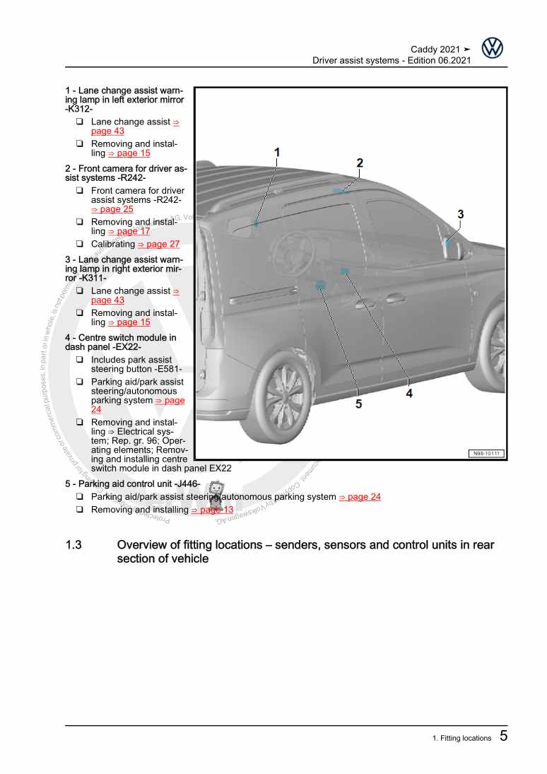 Examplepage for repair manual Driver assist systems