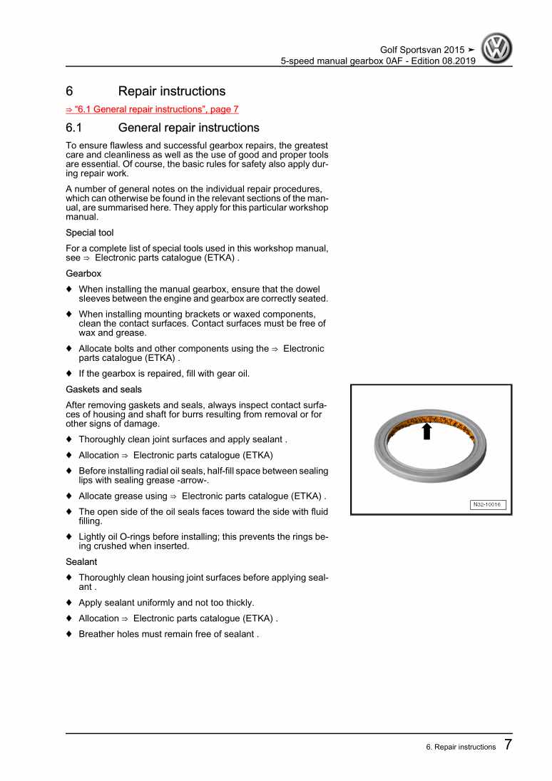 Examplepage for repair manual 3 5-speed manual gearbox 0AF