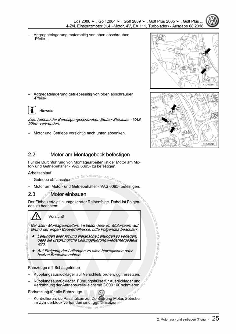 Examplepage for repair manual 2 4-Zyl. Einspritzmotor (1,4 l-Motor, 4V, EA 111, Turbolader)