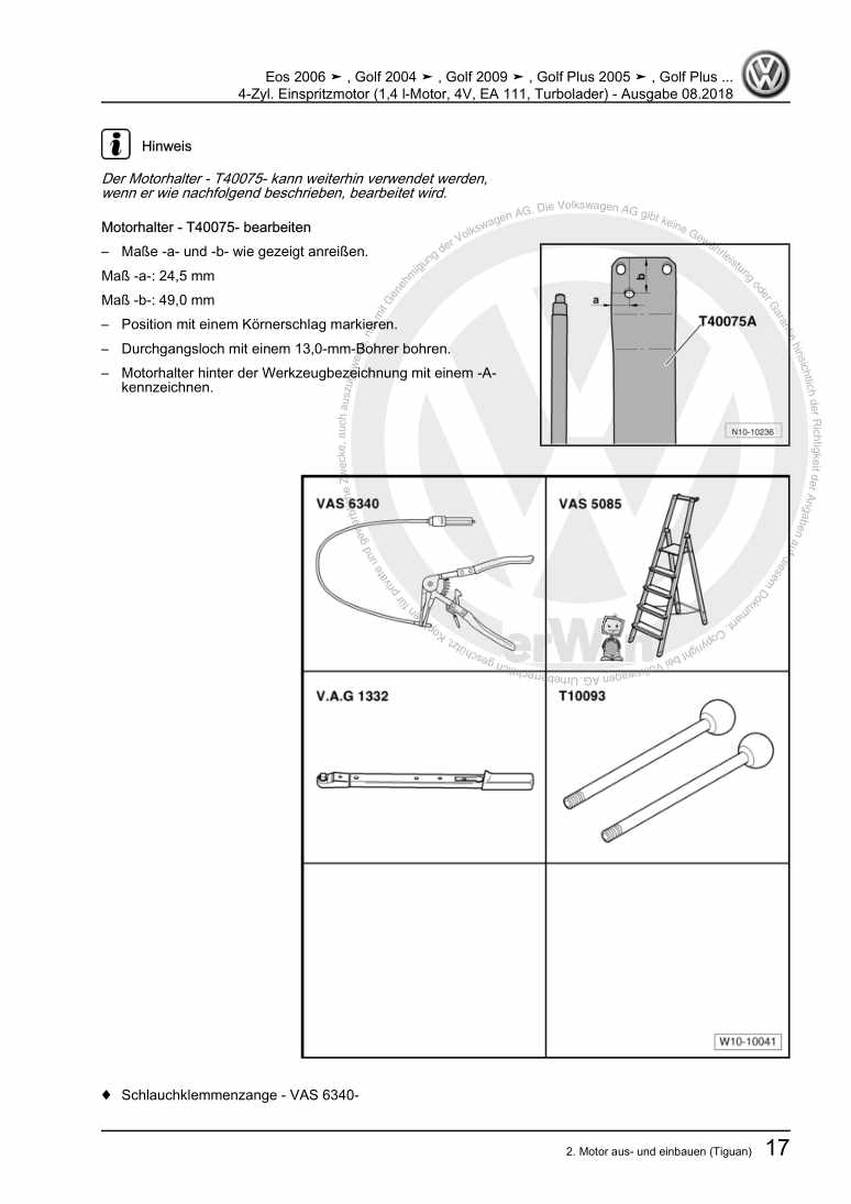 Examplepage for repair manual 3 4-Zyl. Einspritzmotor (1,4 l-Motor, 4V, EA 111, Turbolader)