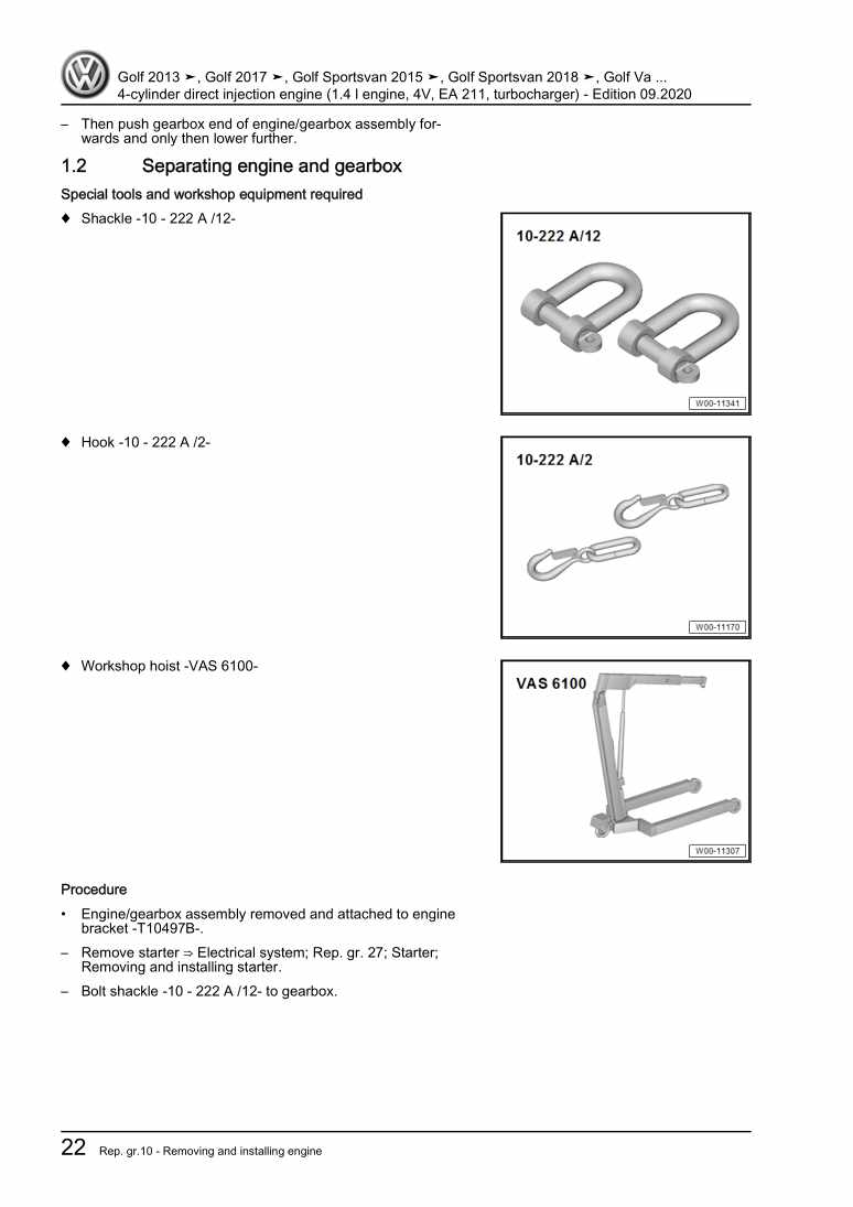 Examplepage for repair manual 2 4-cylinder direct injection engine (1.4 l engine, 4V, EA 211, turbocharger)