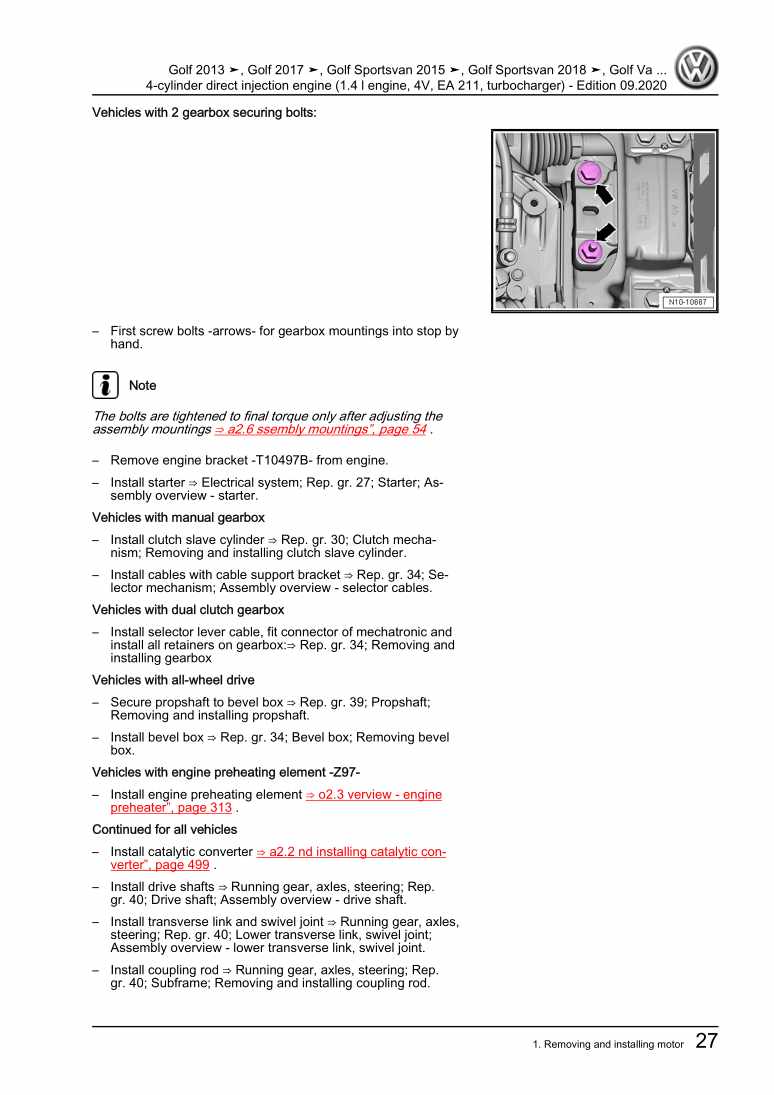 Examplepage for repair manual 3 4-cylinder direct injection engine (1.4 l engine, 4V, EA 211, turbocharger)