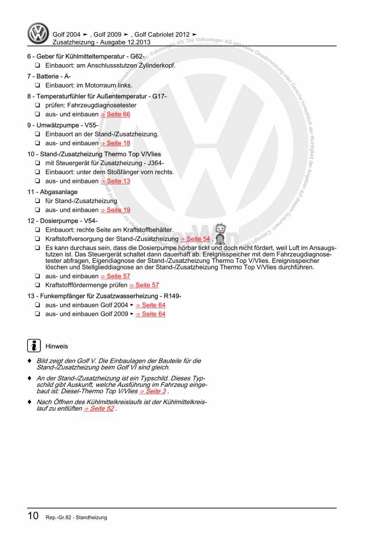 Examplepage for repair manual 3 Zusatzheizung
