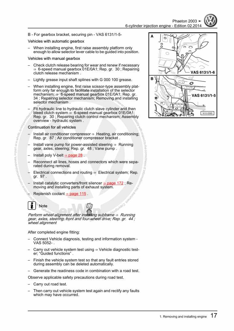 Examplepage for repair manual 3 6-cylinder injection engine