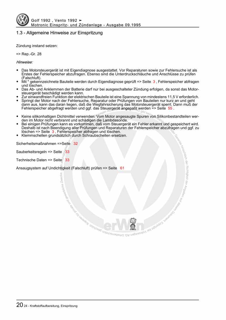 Examplepage for repair manual Motronic Einspritz- und Zündanlage