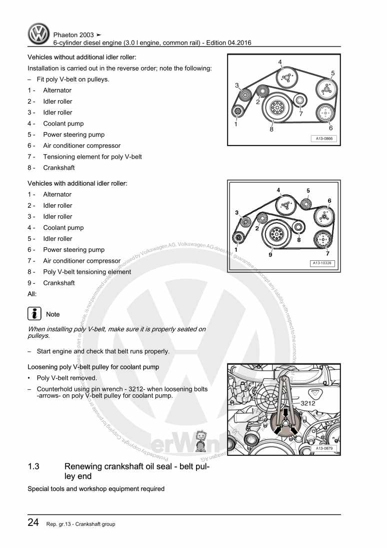 Examplepage for repair manual 3 6-cylinder diesel engine (3.0 l engine, common rail)
