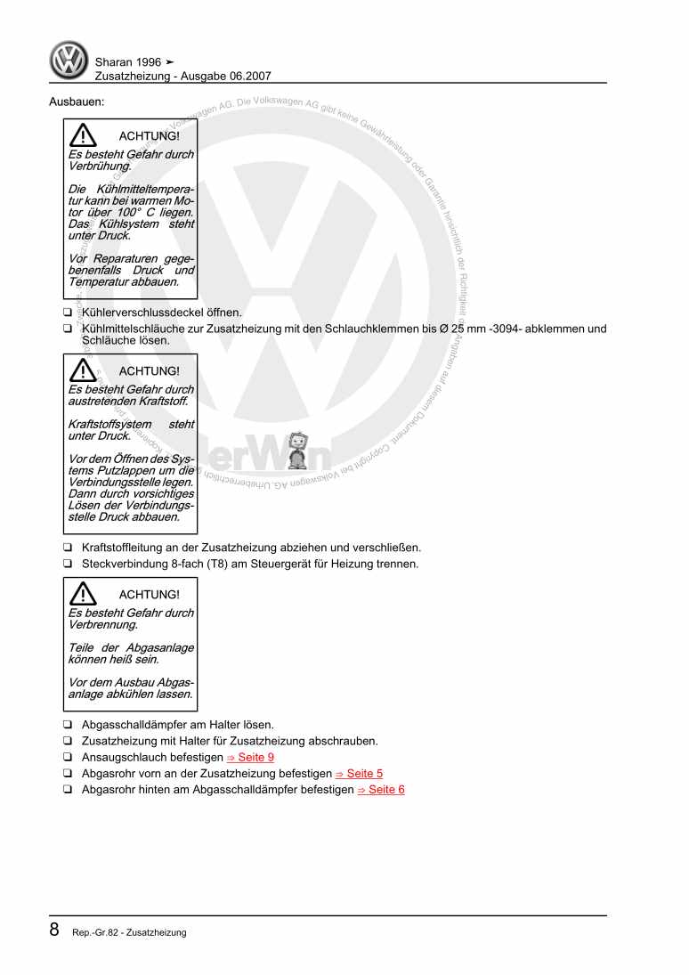 Beispielseite für Reparaturanleitung 2 Zusatzheizung