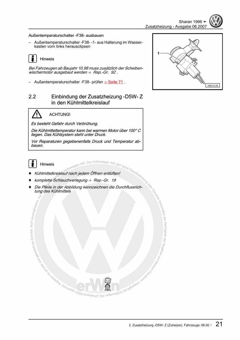 Examplepage for repair manual 3 Zusatzheizung