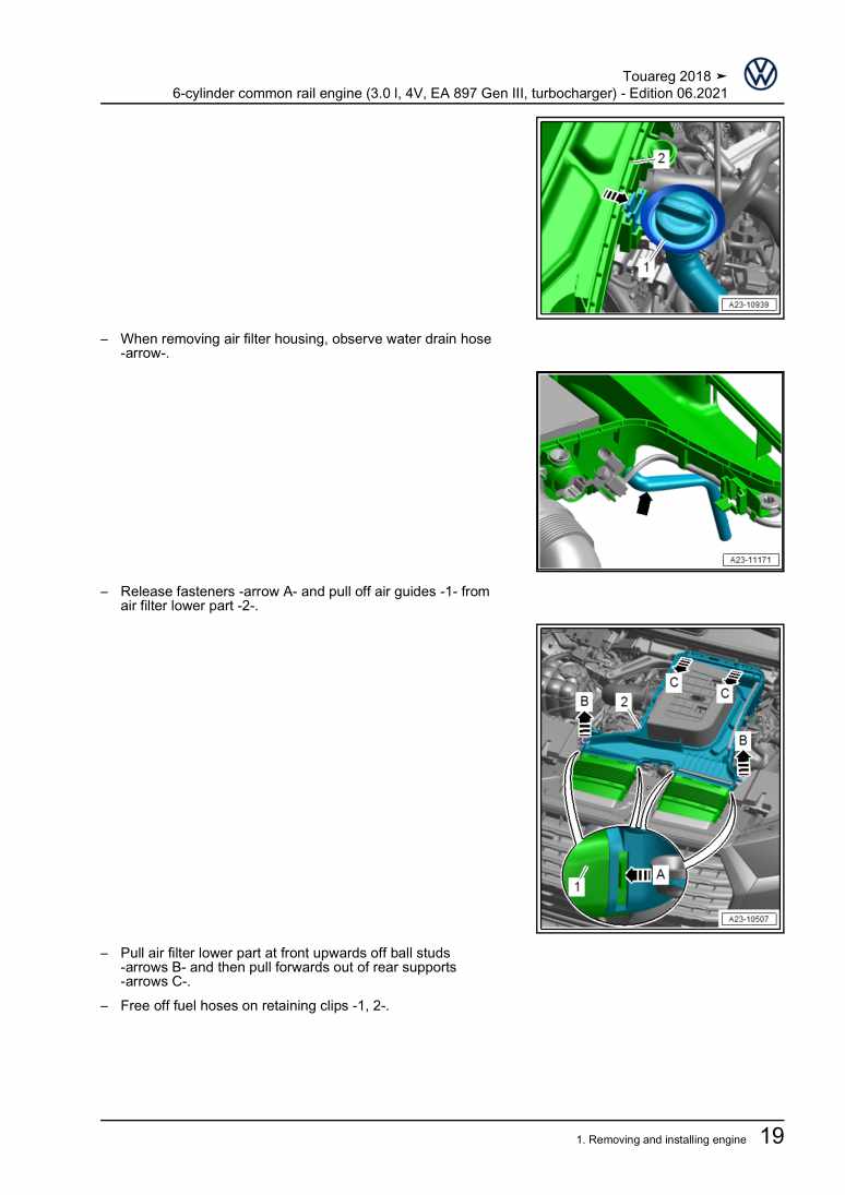 Examplepage for repair manual 3 6-cylinder common rail engine (3.0 l, 4V, EA 897 Gen III, turbocharger)