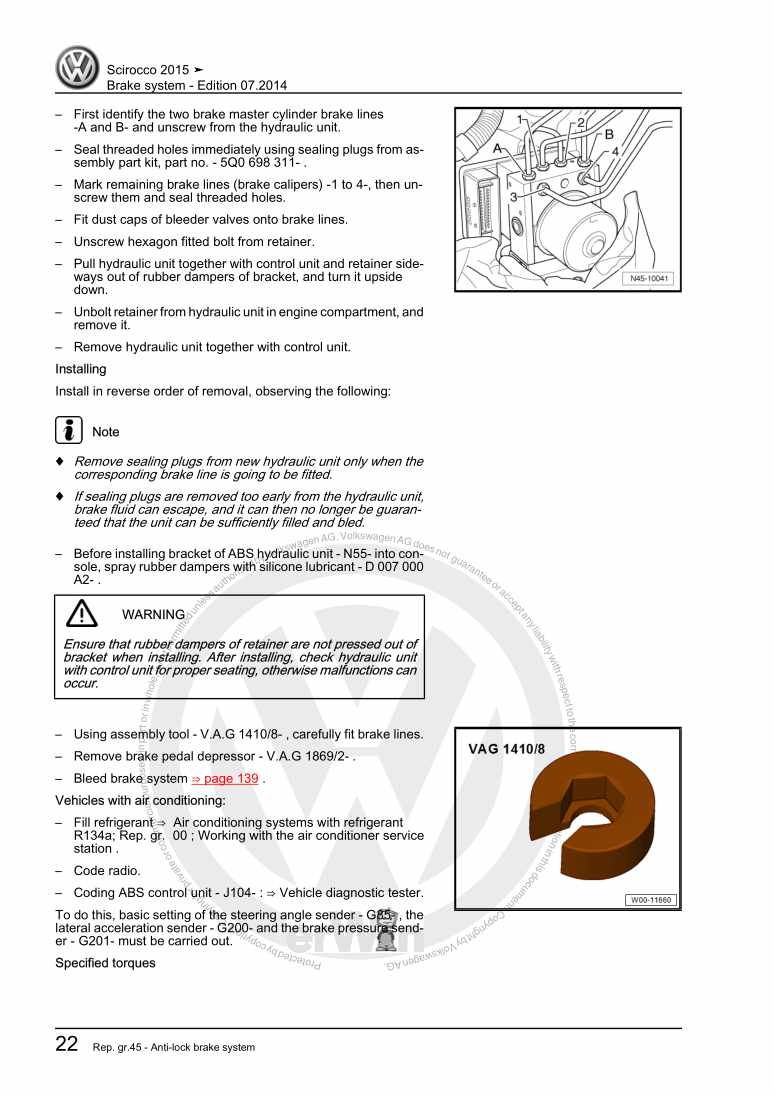 Examplepage for repair manual 2 Brake system