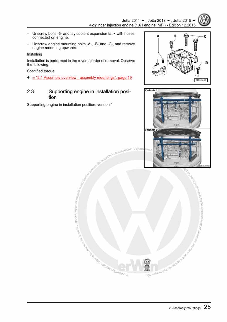 Examplepage for repair manual 2 4-cylinder injection engine (1.6 l engine, MPI)