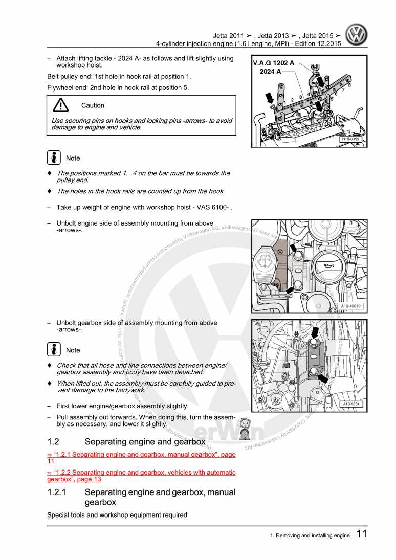 Examplepage for repair manual 3 4-cylinder injection engine (1.6 l engine, MPI)