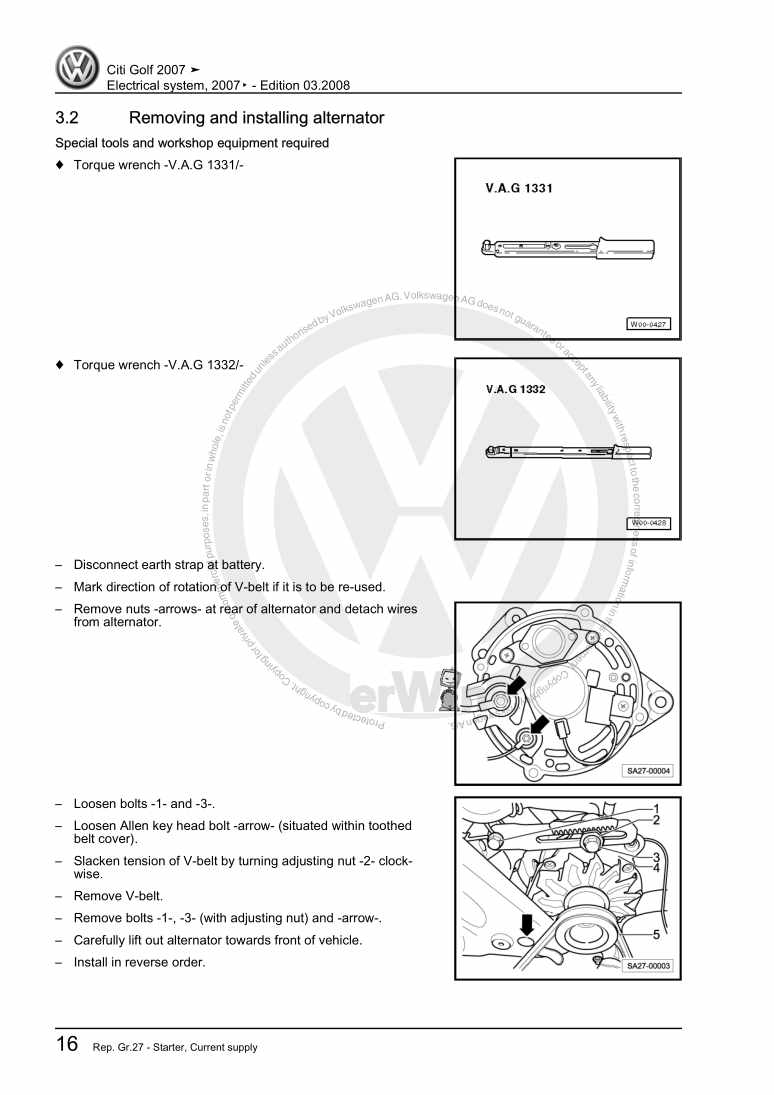 Examplepage for repair manual 3 Electrical system, 2007▸