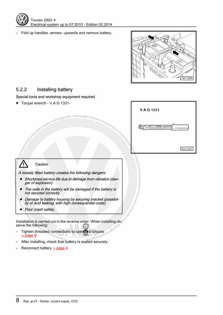 Examplepage for repair manual 3 Electrical system up to 07.2010
